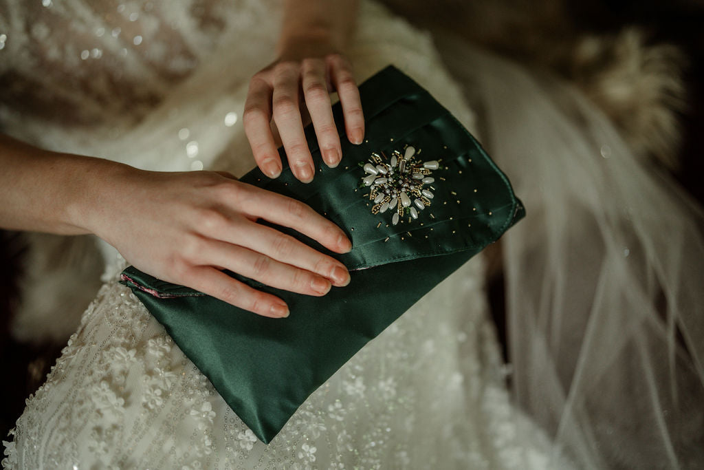 Mel Uane - Pleated Embellished Bag, Emerald