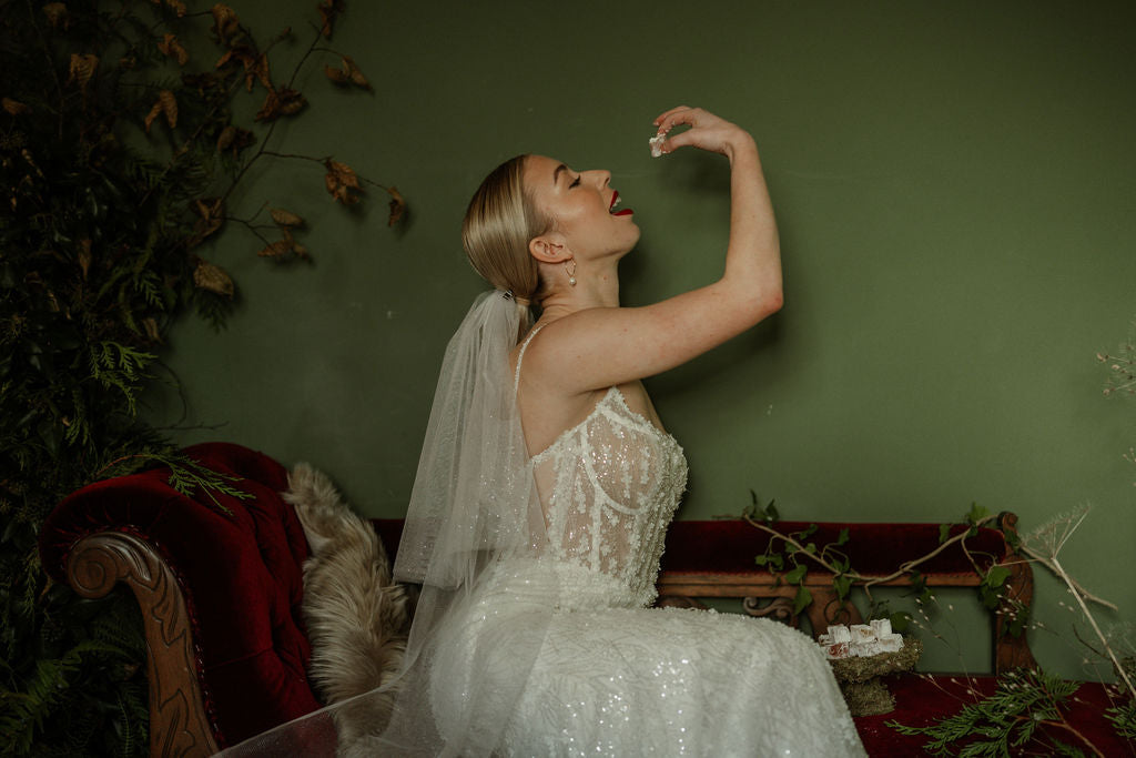 Emily - Glitter Veil Bridal Bow, White