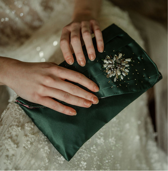 Mel Uane - Pleated Embellished Bag, Emerald