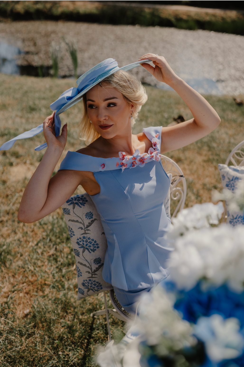 Dee - Light Periwinkle Blue Off-the-Shoulder Bardot Top