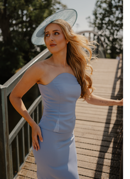 Linn - Light Periwinkle Blue Strapless Curve Neckline Top